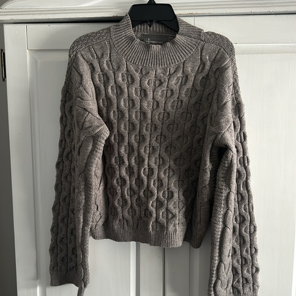 By Anthropologie Cropped Cable-Knit Sweater SZ XS Gray Mock Neck Full Sleeve - Picture 7 of 12